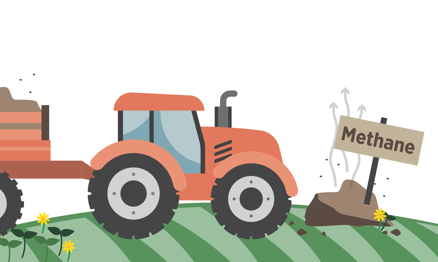 illustration of a red tractor and a manure pile