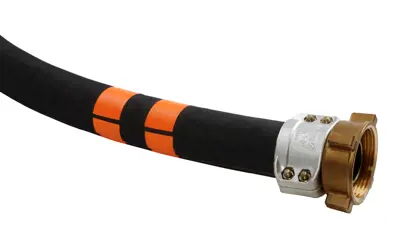 A rubber hose with two orange stripes